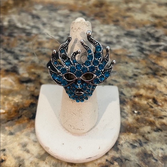 Jewelry - Blue and Silver Mardi Gras Mask Ring